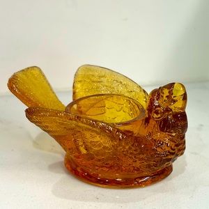 Vintage McKee Amber Glass Eggcup Bird Salt Cellar Amber Pressed Glass